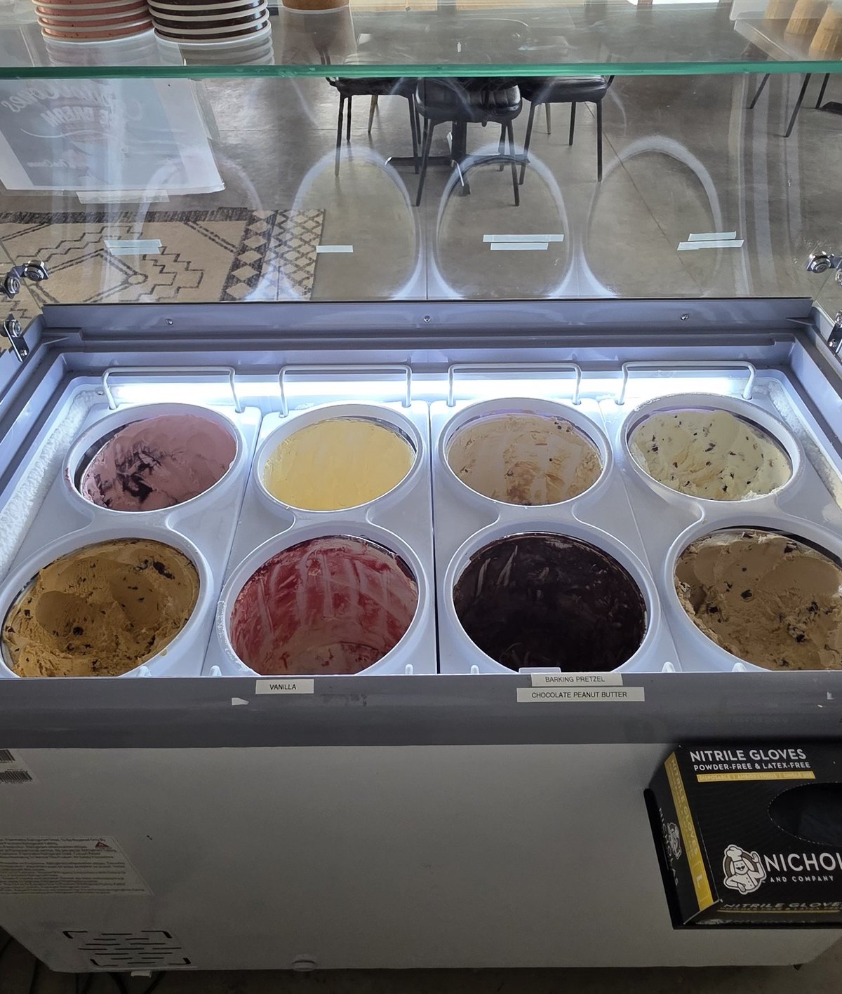 Ice cream case with a variety of flavors